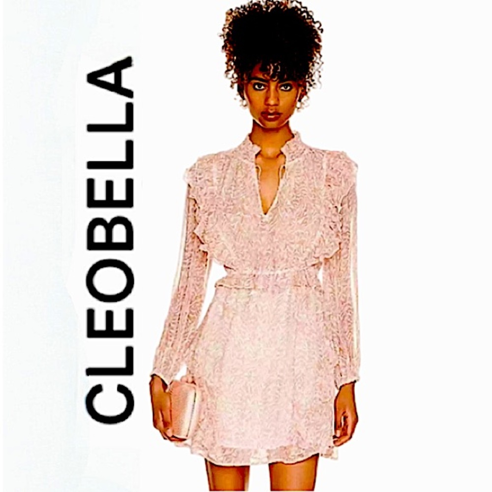 CLEOBELLA. REVOLVE. .”Zaria” Long puffed sleeve mock neck mini dress. Rosewood.M